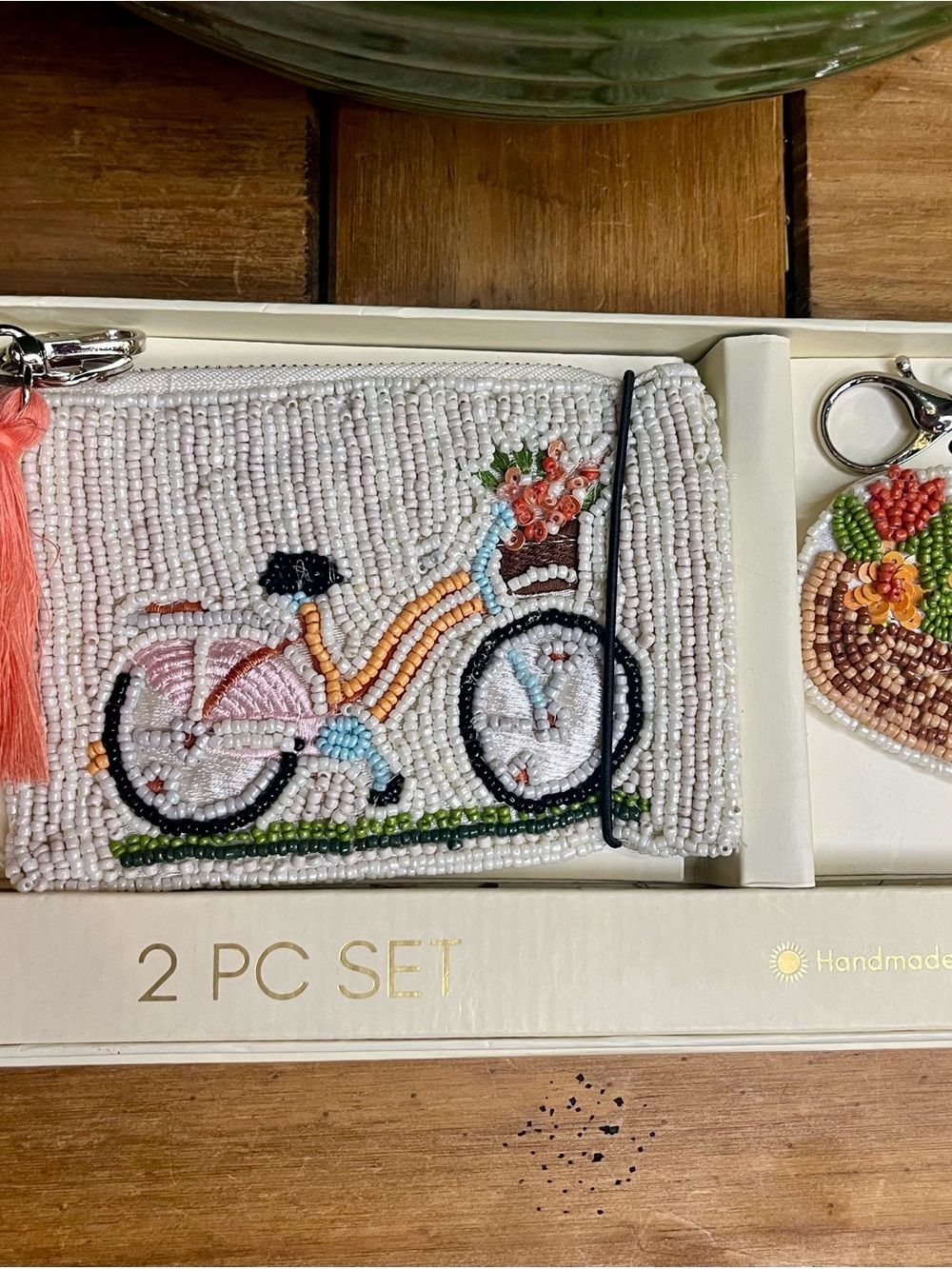 NWT Sol & Mer Viral Beaded Bicycle Wristlet & Keychain Boxed Gift Set~Handmade - Picture 2 of 3